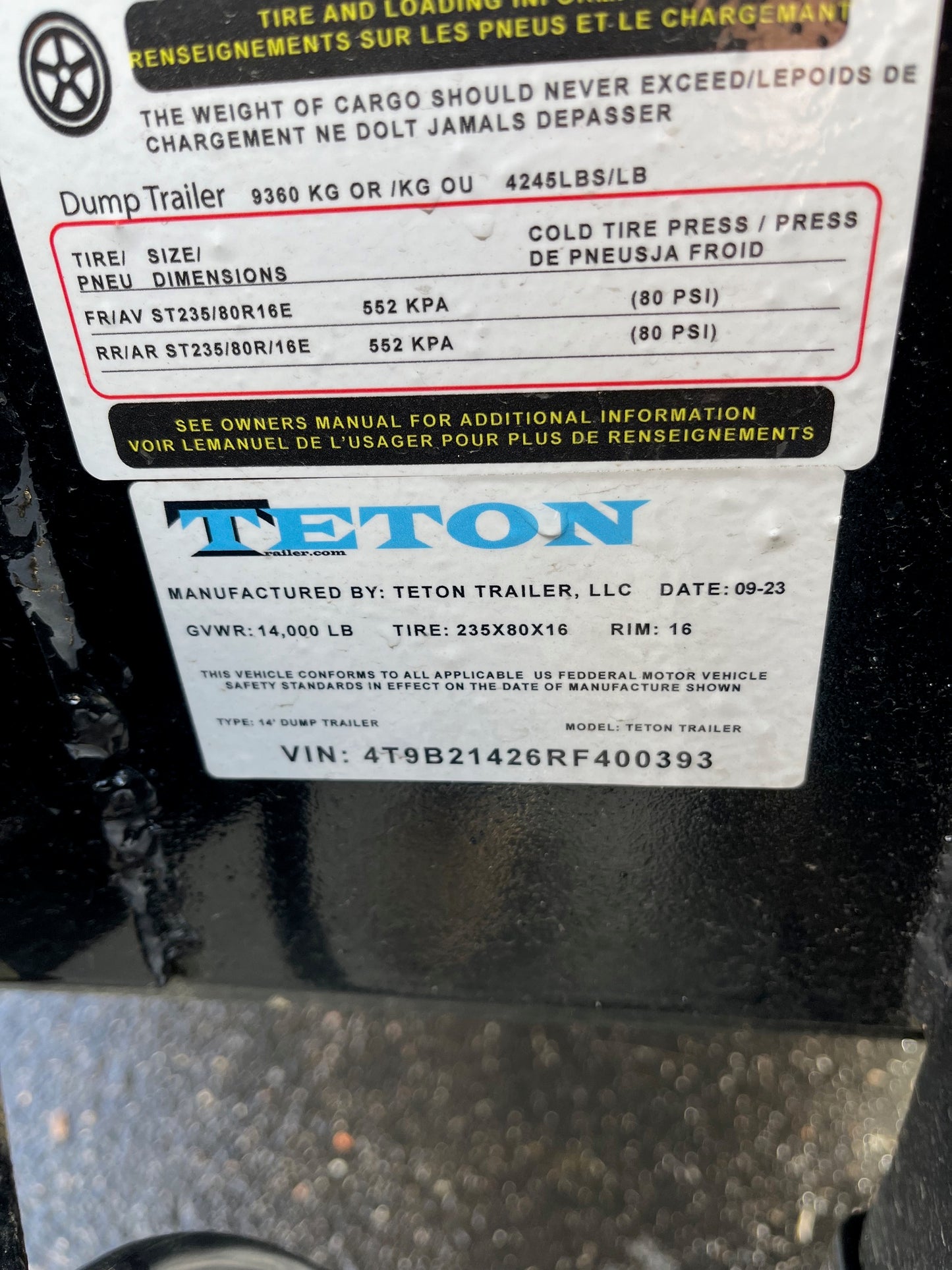 2024 Teton 14K Dump Trailer